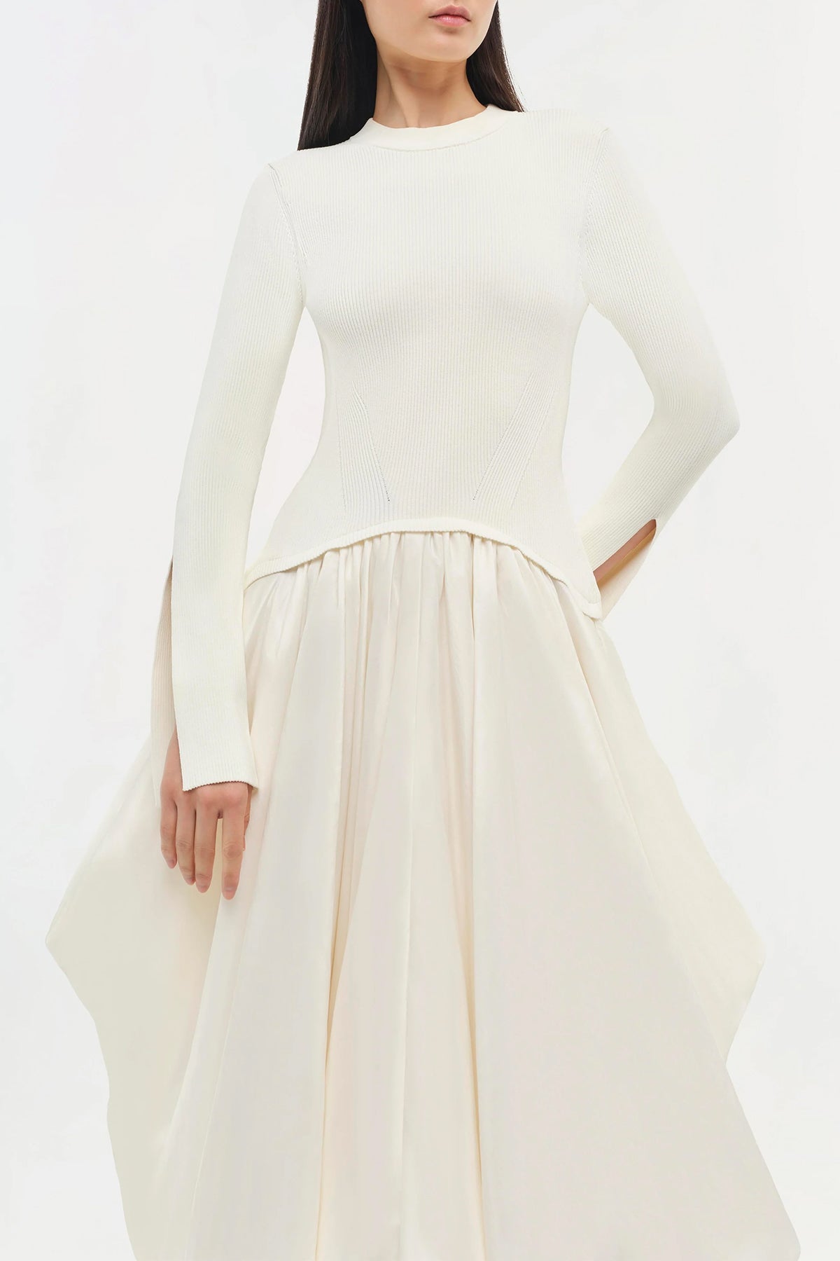 Kenlie Long Sleeve Mock Neck Midi Dress in Ivory - shop - olivia.com