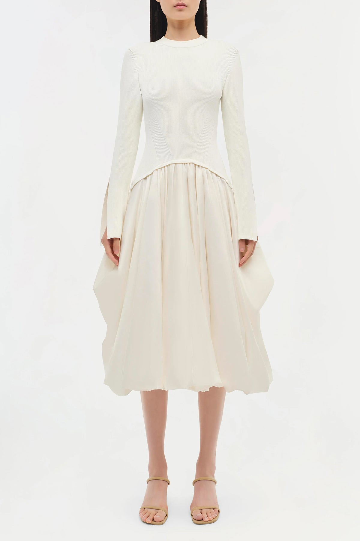 Kenlie Long Sleeve Mock Neck Midi Dress in Ivory - shop - olivia.com