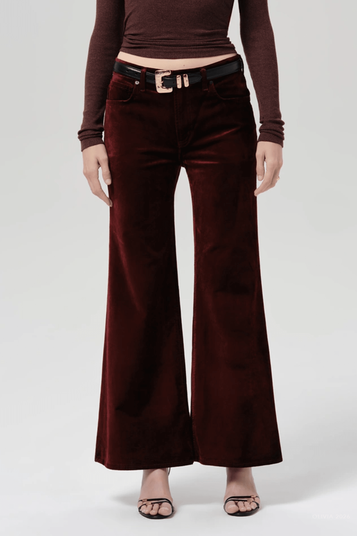 Kimberly 70's Flare Velvet in Chambord - shop-olivia.com