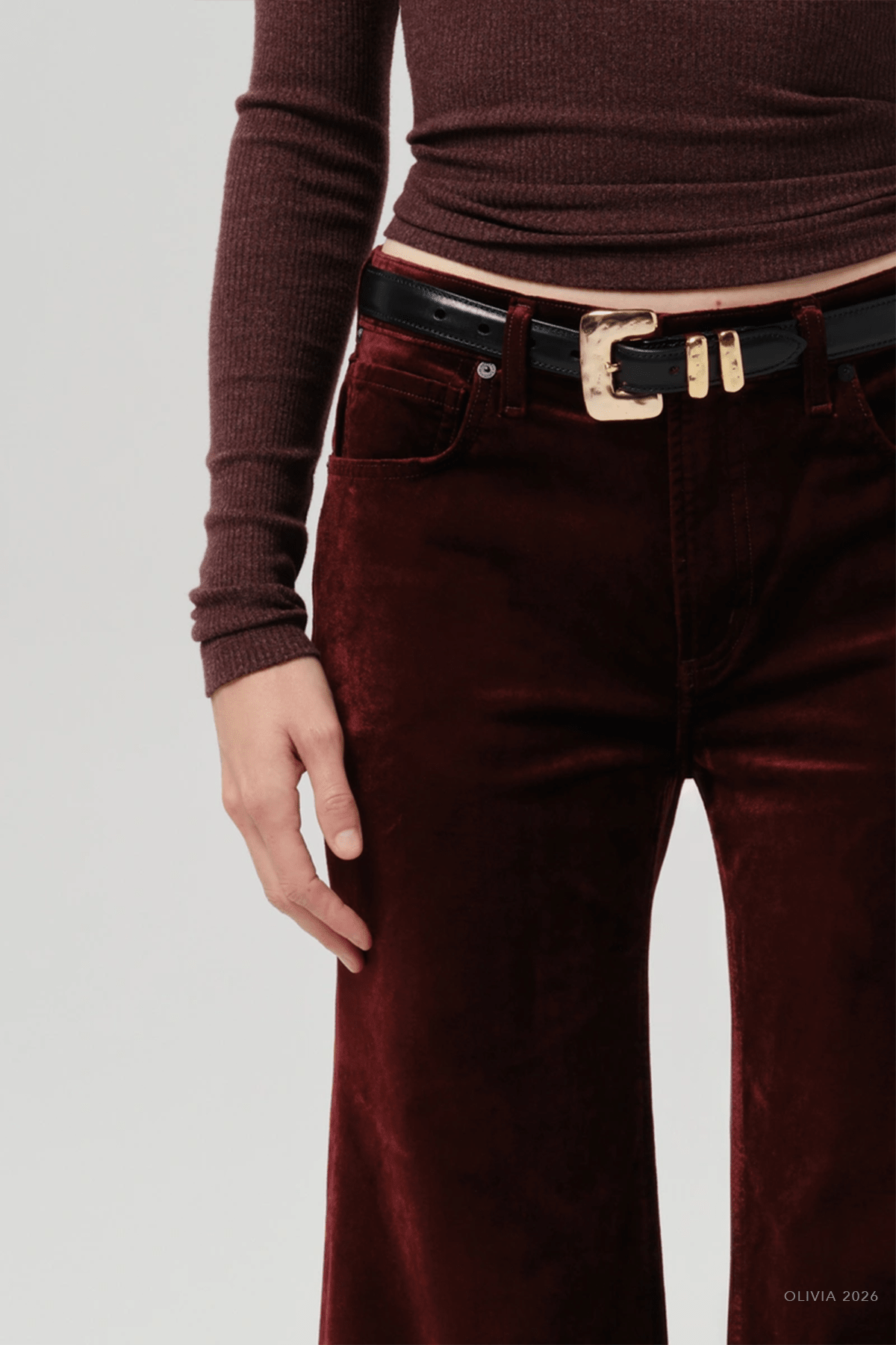 Kimberly 70's Flare Velvet in Chambord - shop-olivia.com