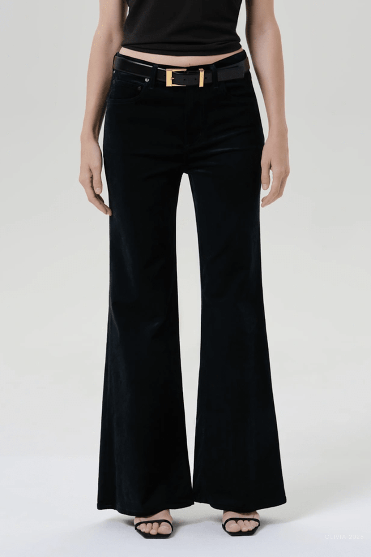 Kimberly 70's Flare Velvet in Moss - shop-olivia.com