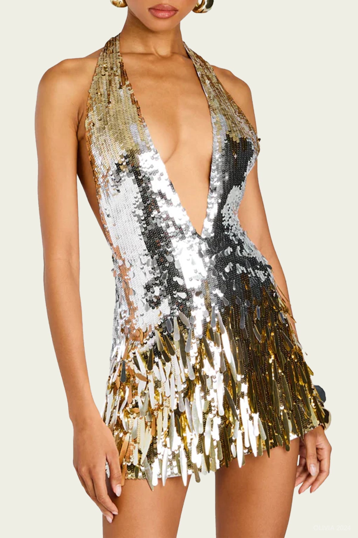 Kinara Sequin Mini Dress in Silver Gold - shop - olivia.com