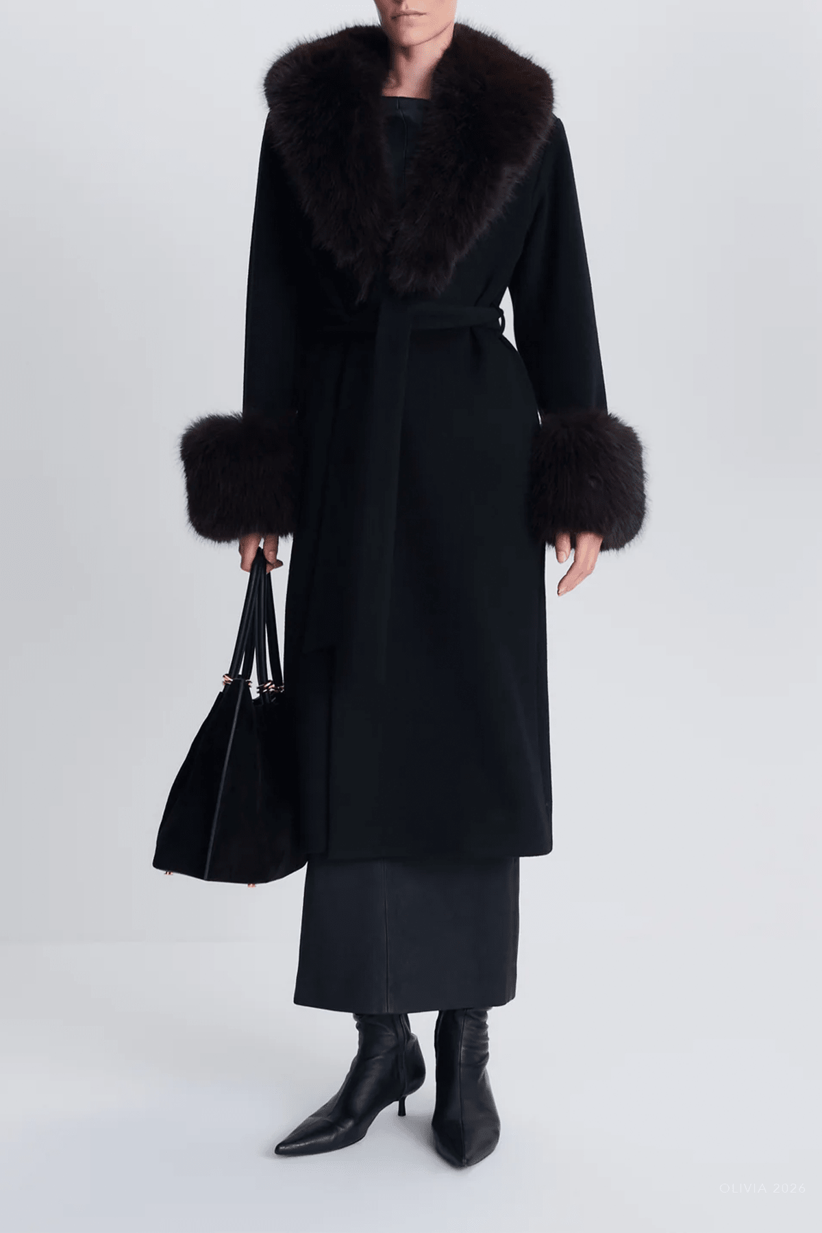 Kinsley Faux Fur Wool Coat in Black Chocolate Multi - shop-olivia.com