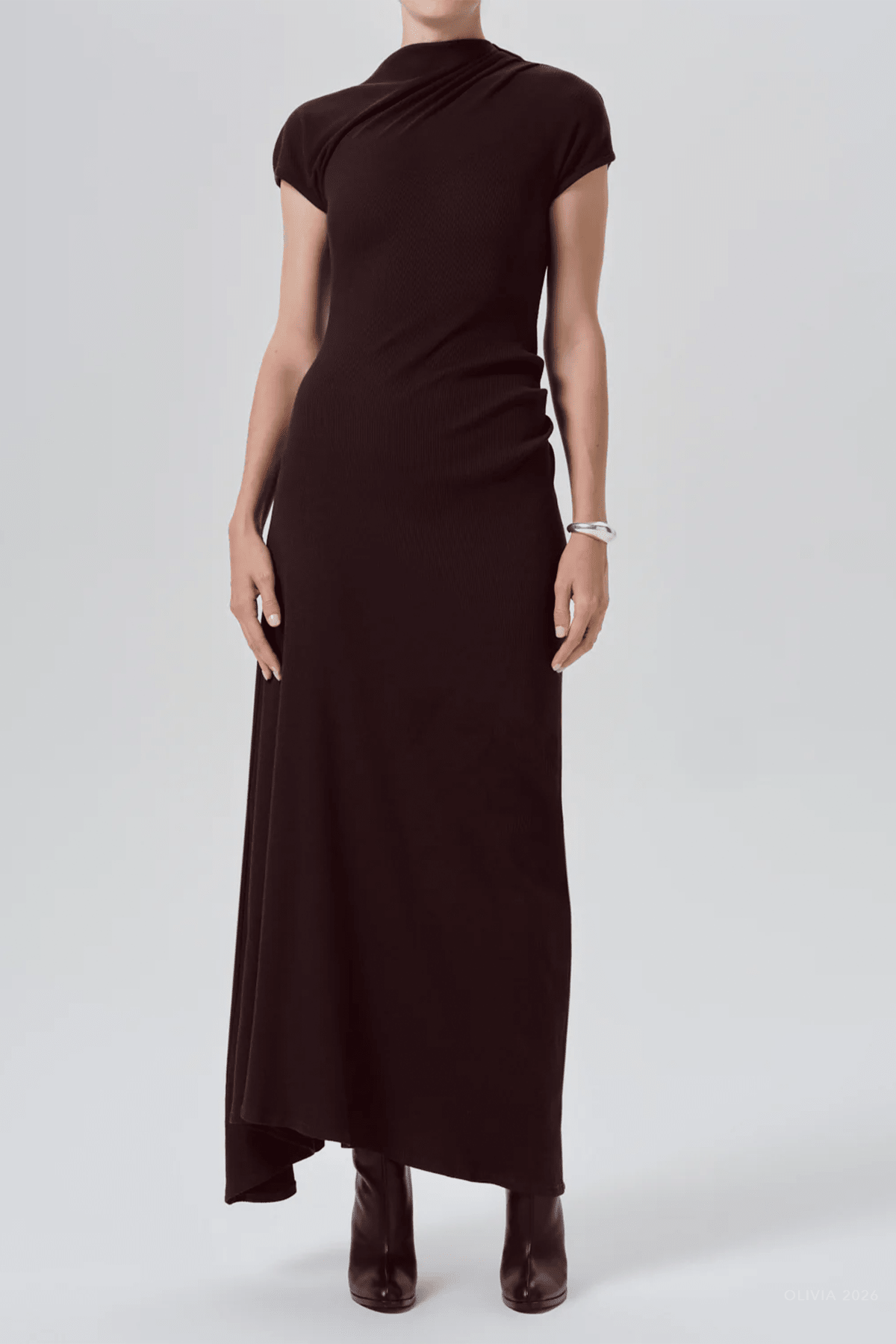 Kira Sculptural Dress in Chocolate - shop-olivia.com