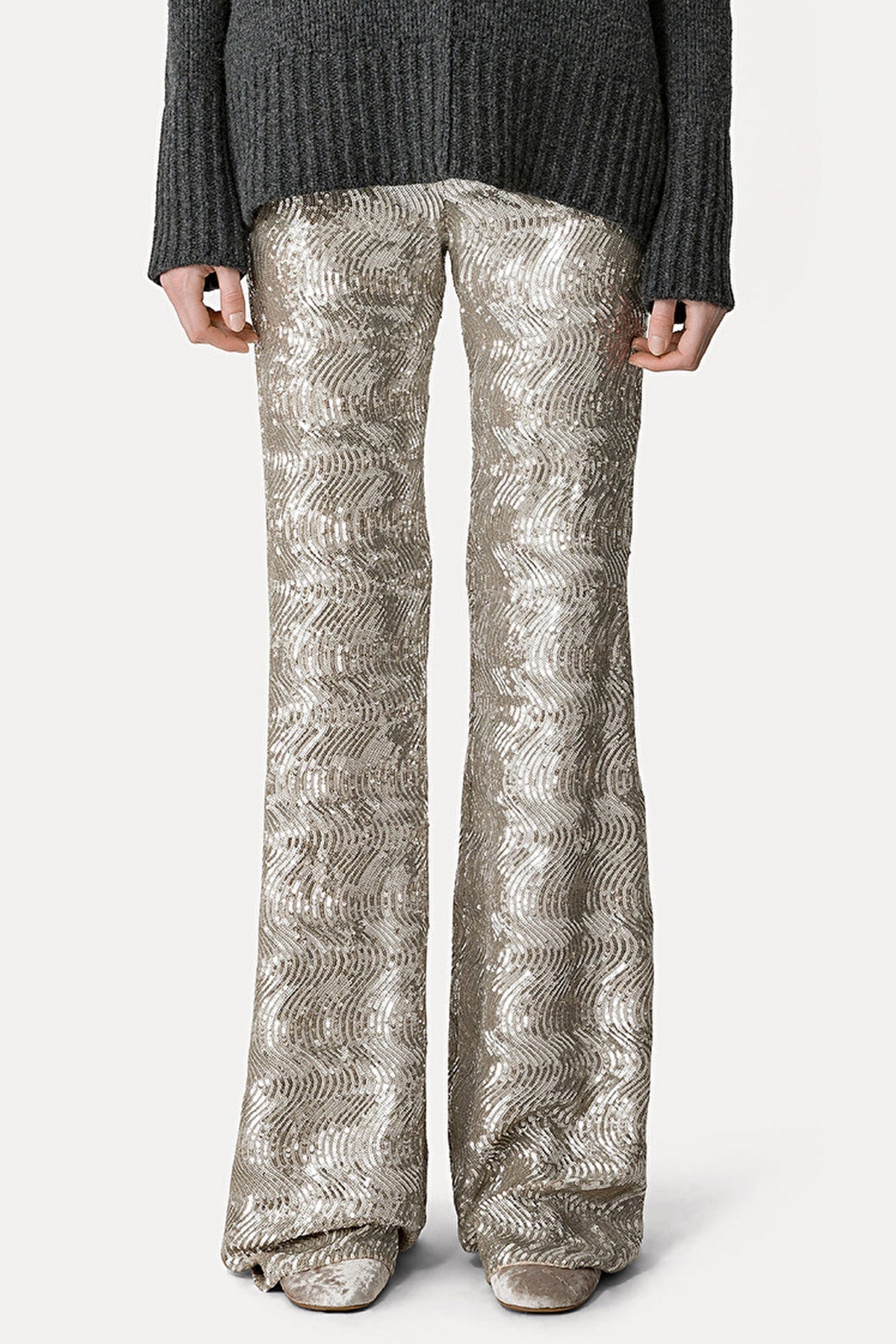 La Danza Del Mare Sequins Flare Pants in Silver - shop - olivia.com