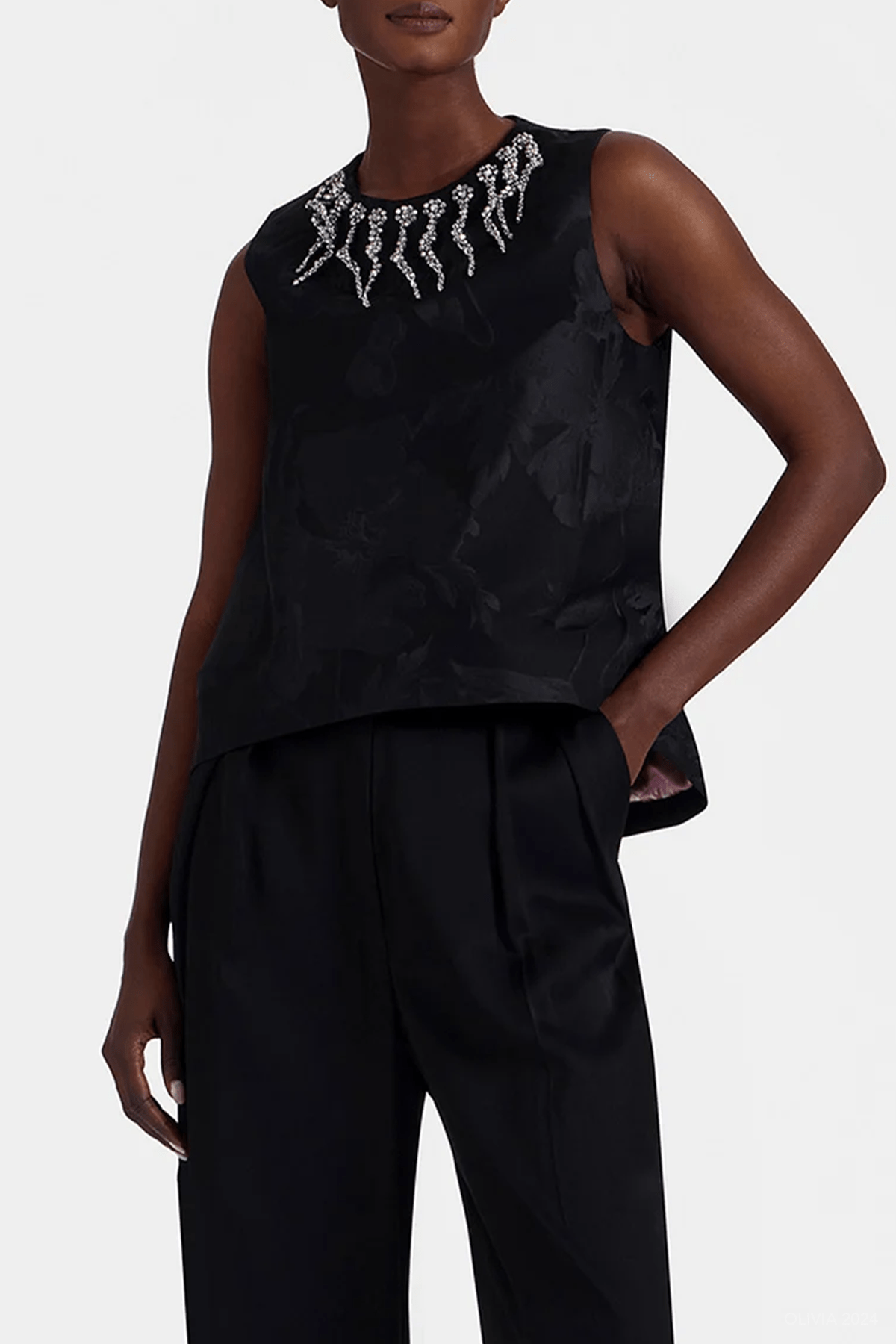 La Scala Top in Sylph Black Embroidered - shop - olivia.com