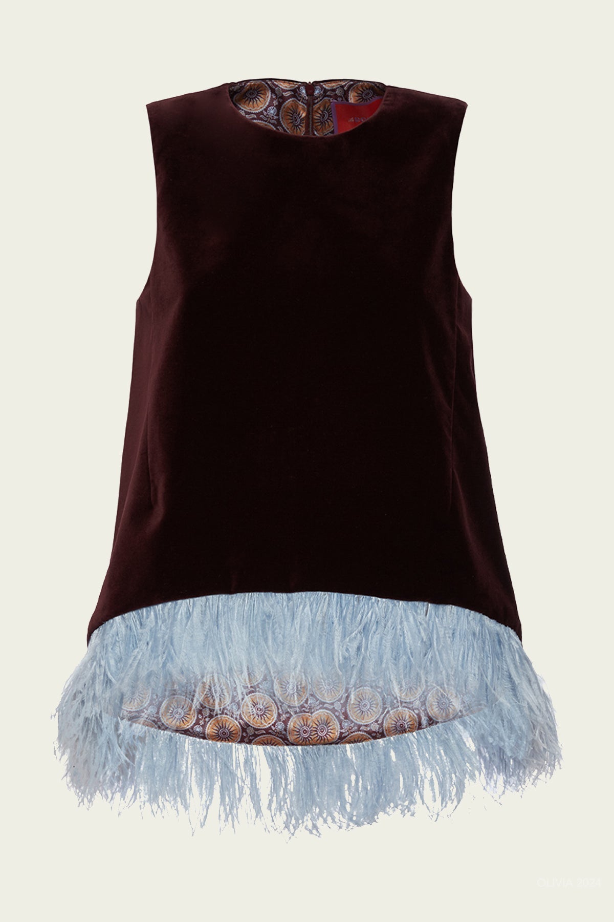 La Scala Top with Feathers in Solid Burgandy - shop - olivia.com