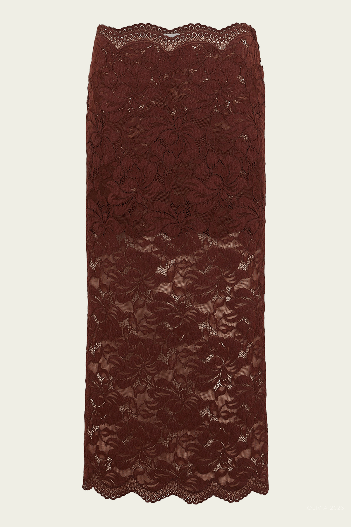 Lace Midi Skirt in Cinnamon Brown - shop - olivia.com