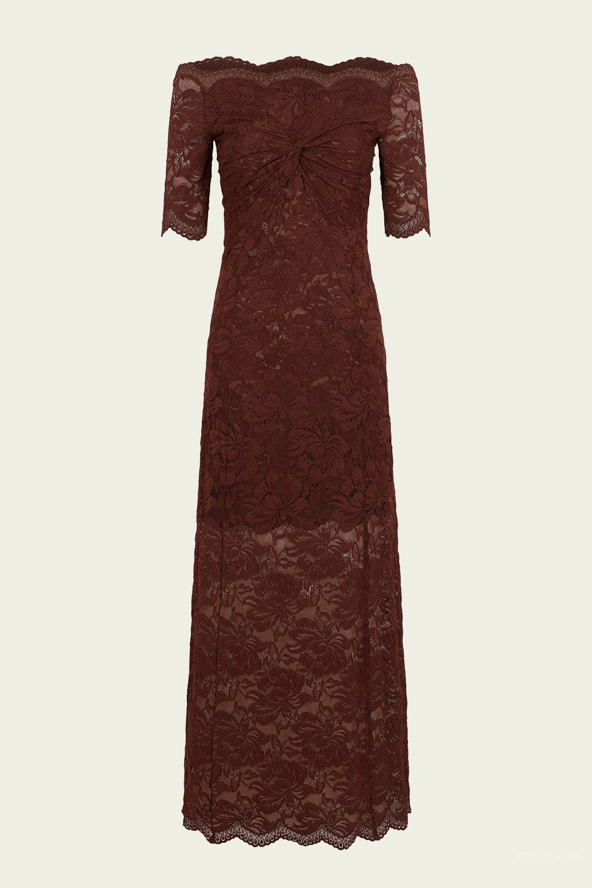 Lace Off - Shoulder Midi Dress in Cinnamon Brown - shop - olivia.com
