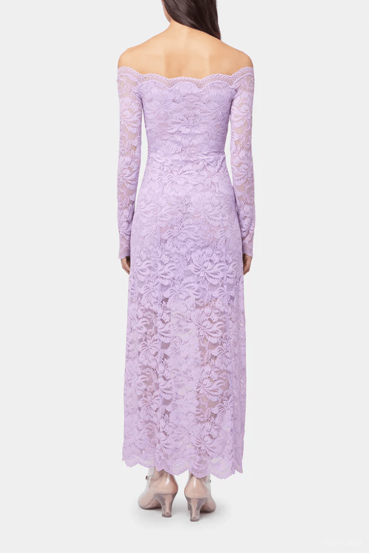 Lace Off - Shoulder Midi Dress in French Lavender - shop - olivia.com