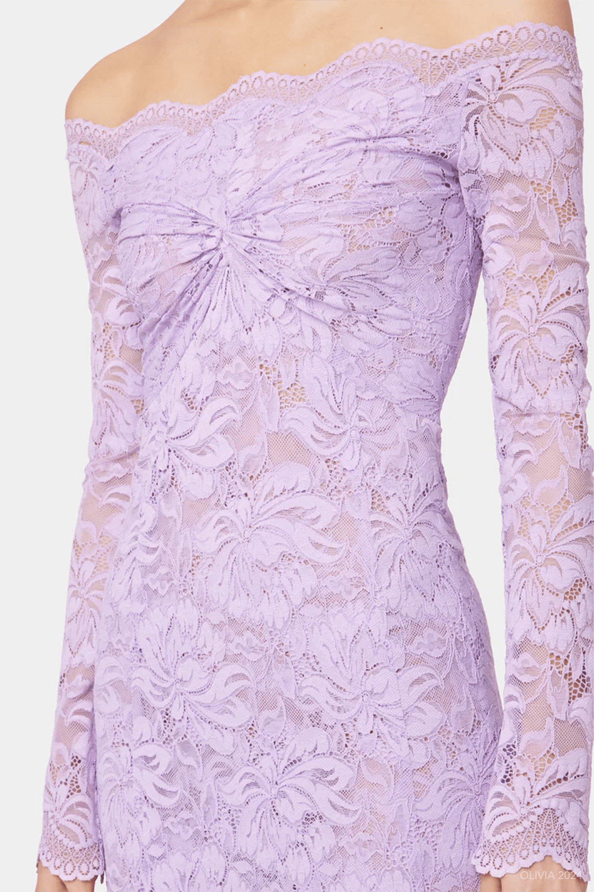 Lace Off - Shoulder Midi Dress in French Lavender - shop - olivia.com