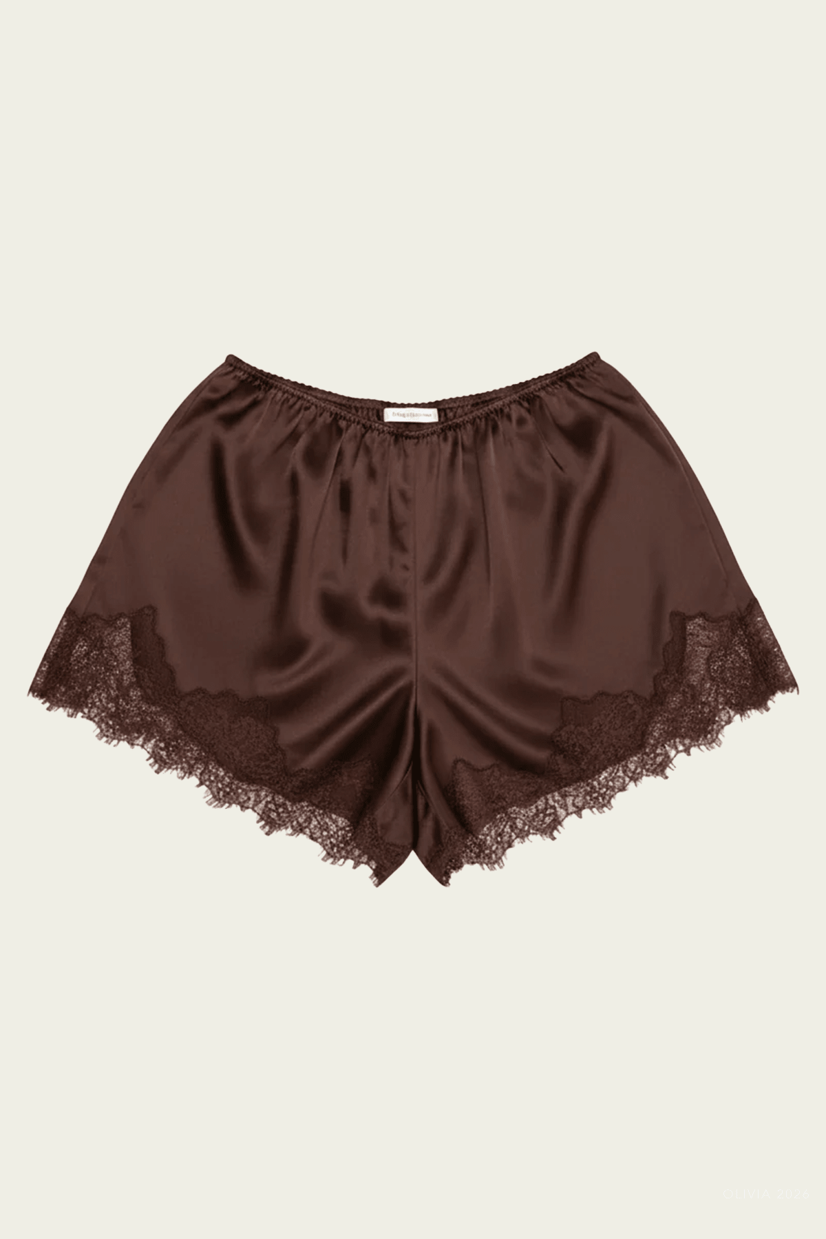 Lace Trimmed Japanese Hammered Satin Tap Short in Espresso - shop-olivia.com