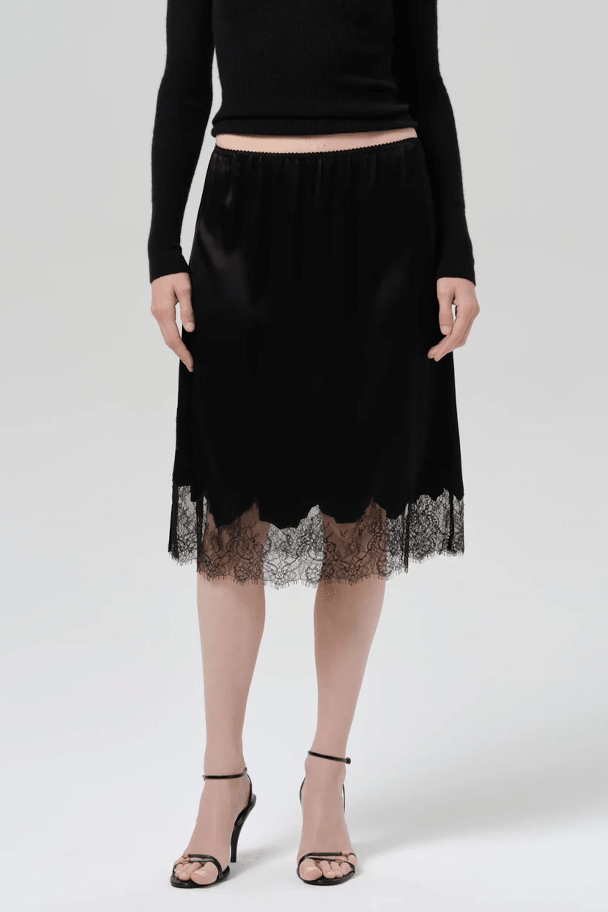 Lace Trimmed Skirt in Black - shop-olivia.com