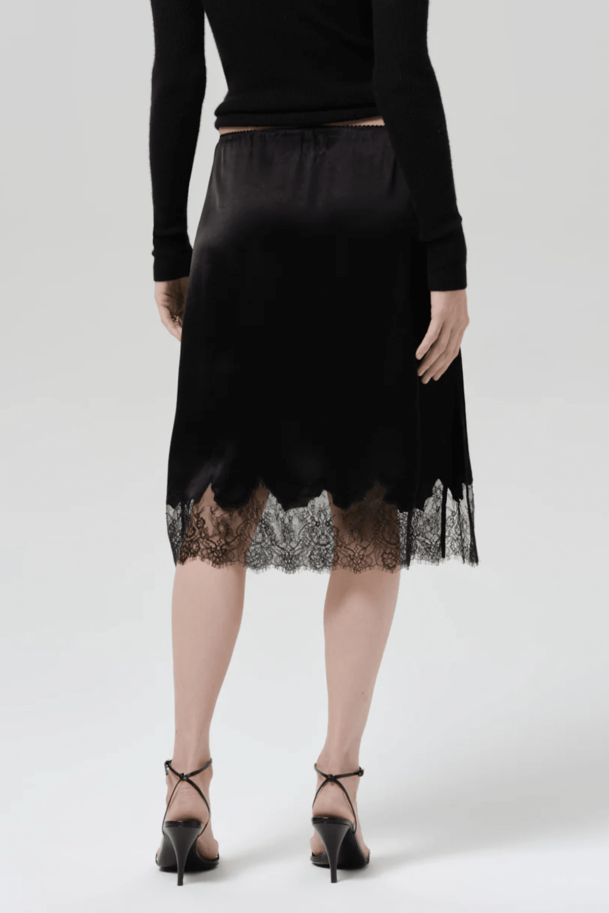 Lace Trimmed Skirt in Black - shop-olivia.com