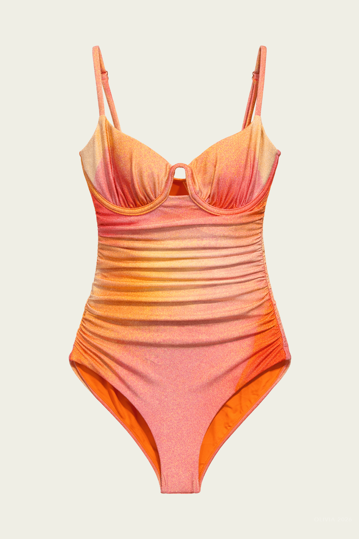 Laine Ruched One - Piece in Golden Hour Sunset - shop - olivia.com