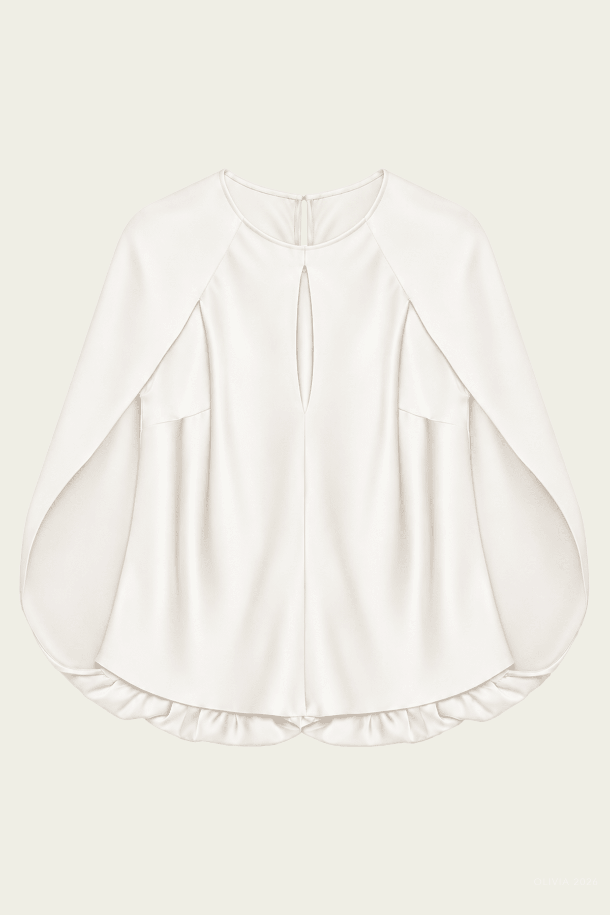 Lauren Satin Cape Top in Ivory - shop-olivia.com
