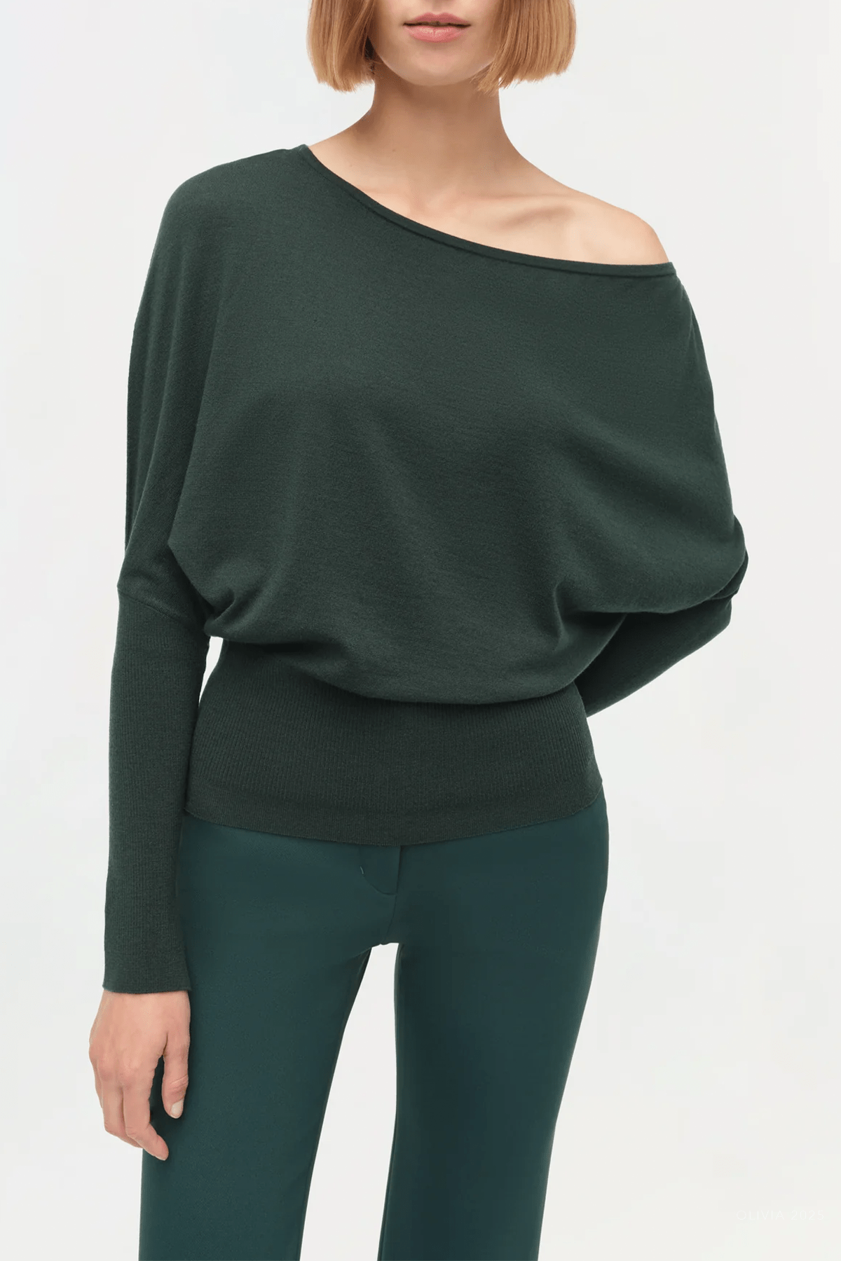 Lavina Draped Off - Shoulder Sweater in Emerald - shop - olivia.com