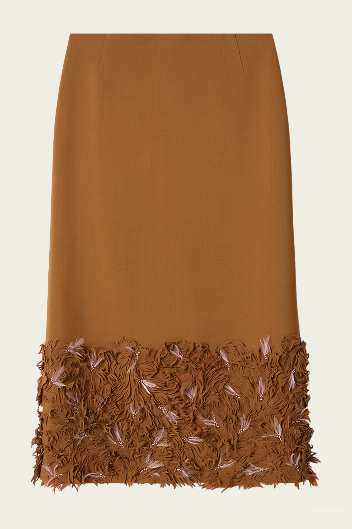 Pencil Embroidered Skirt in Tobacco