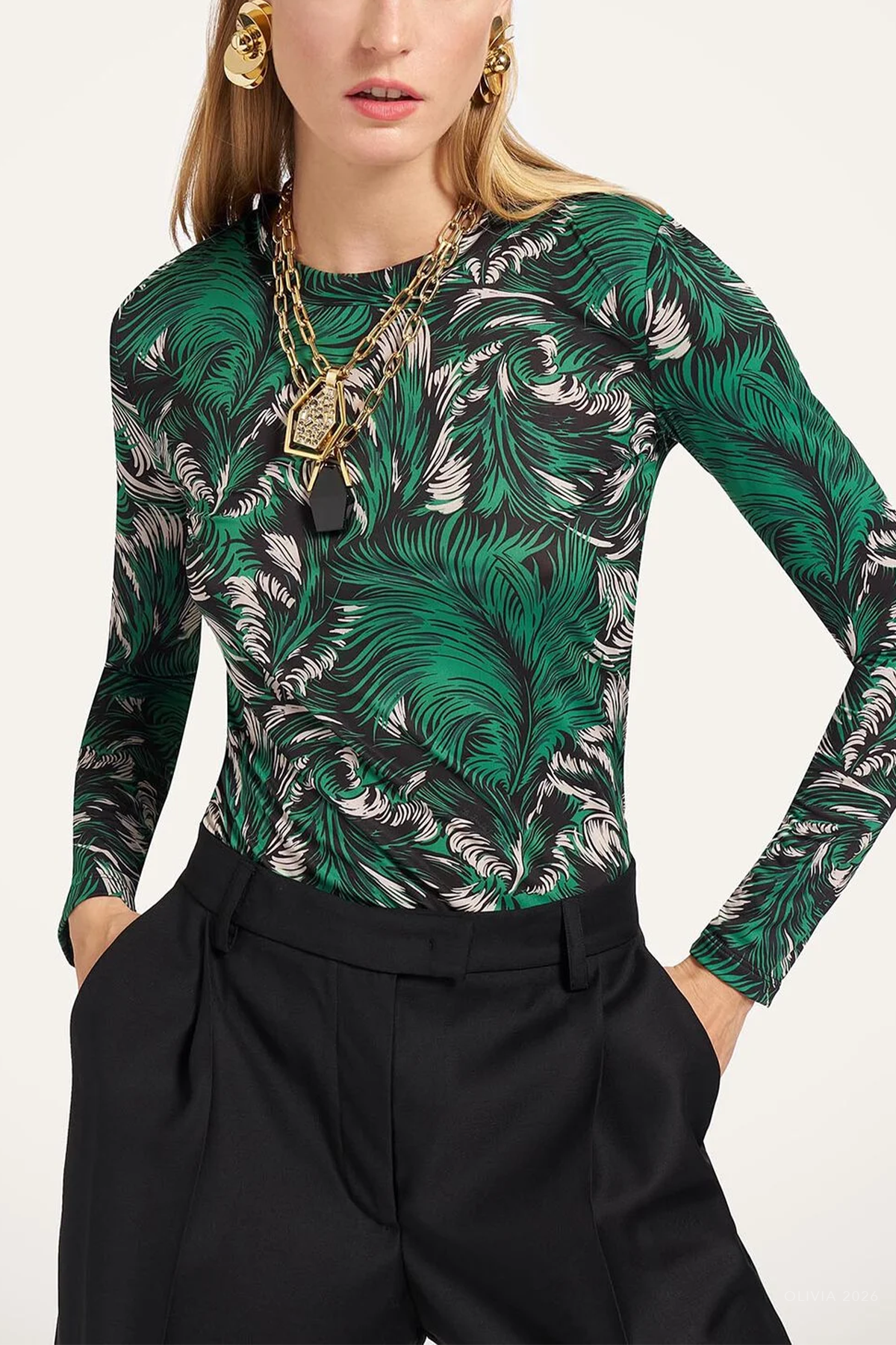 Crew Top in Quill Green