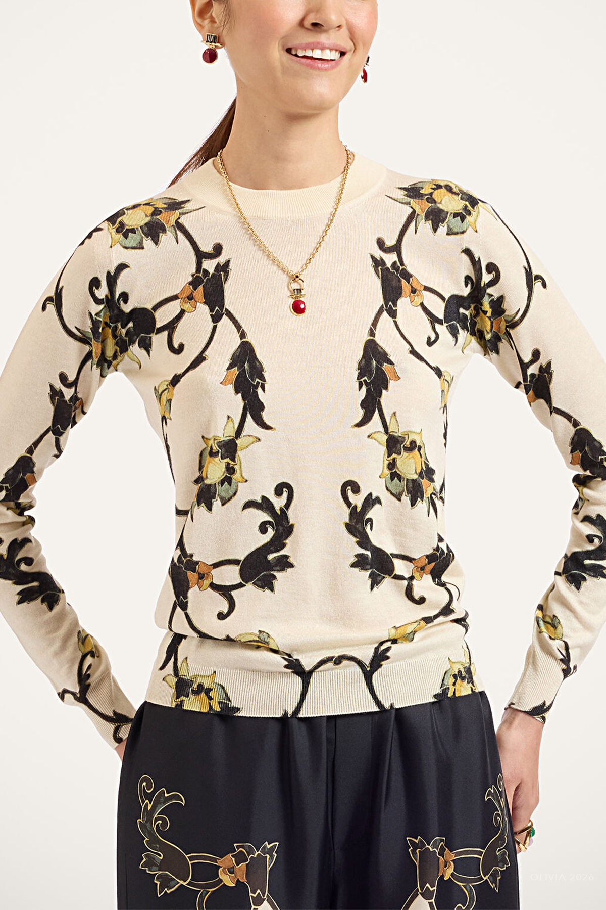 Silky Crew Neck in Buttercup Placée White