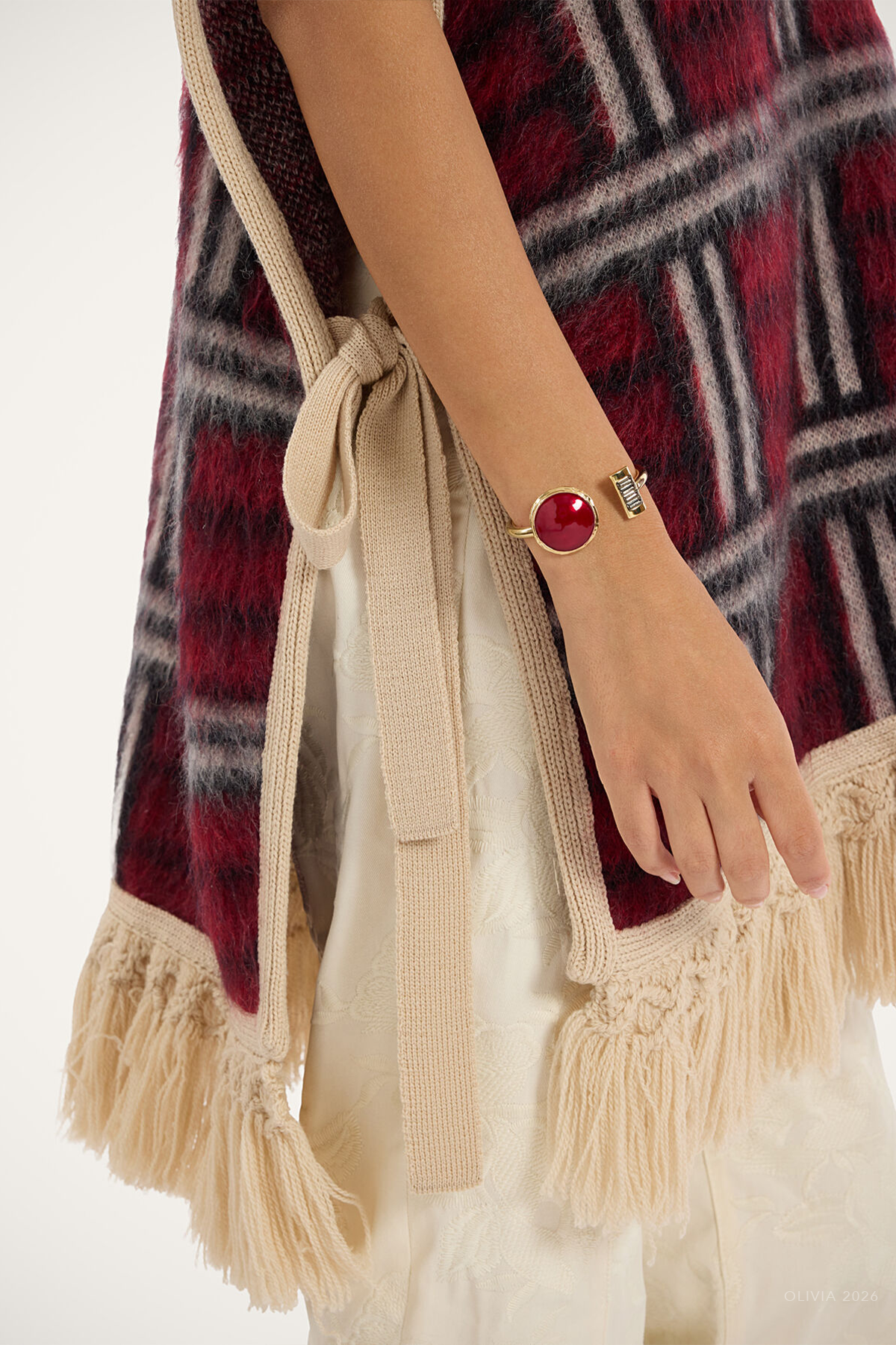 Check Poncho in Kells Check Burgundy