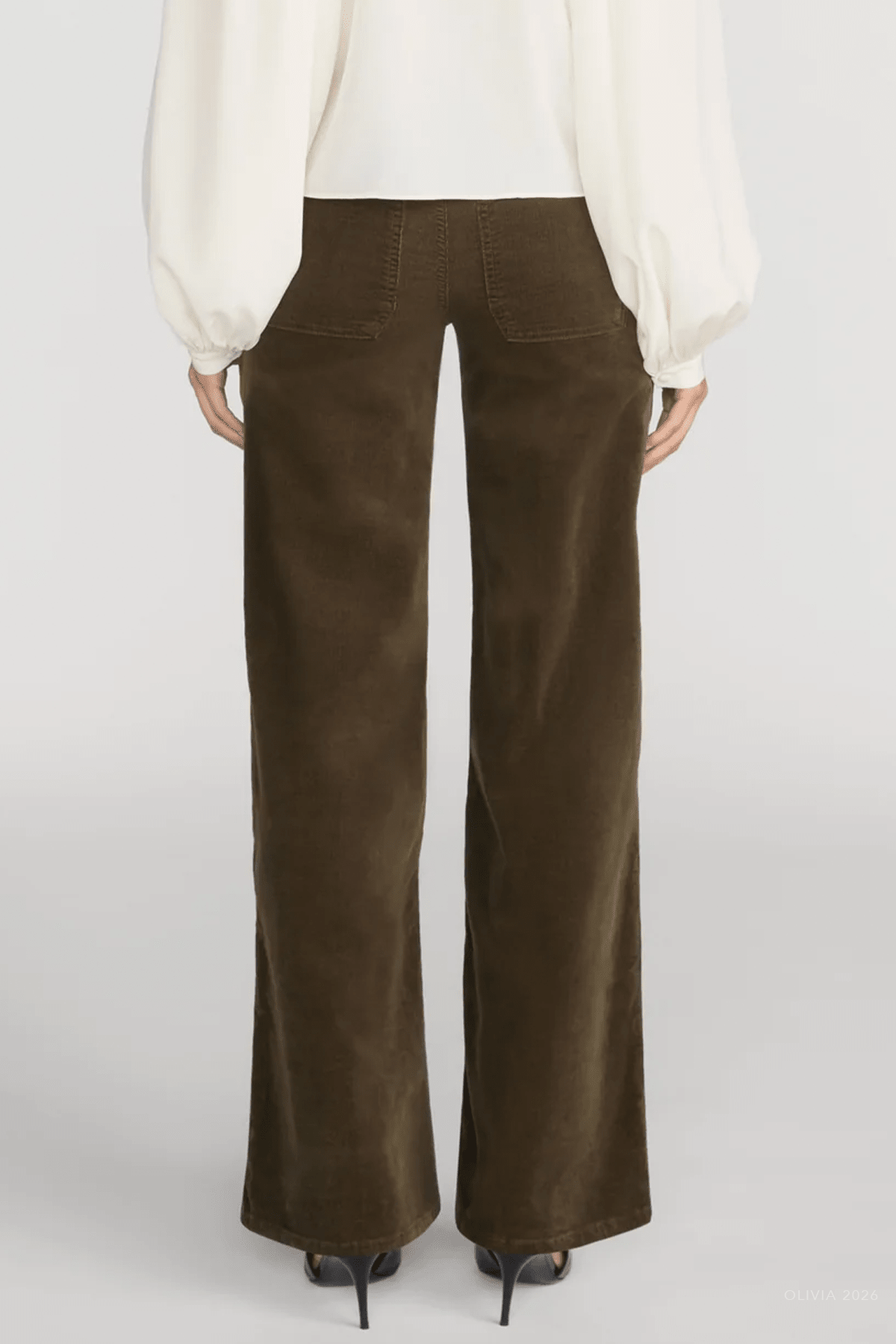 Le Slim Palazzo Modernist Pocket Corduroy in Rich Military - shop-olivia.com