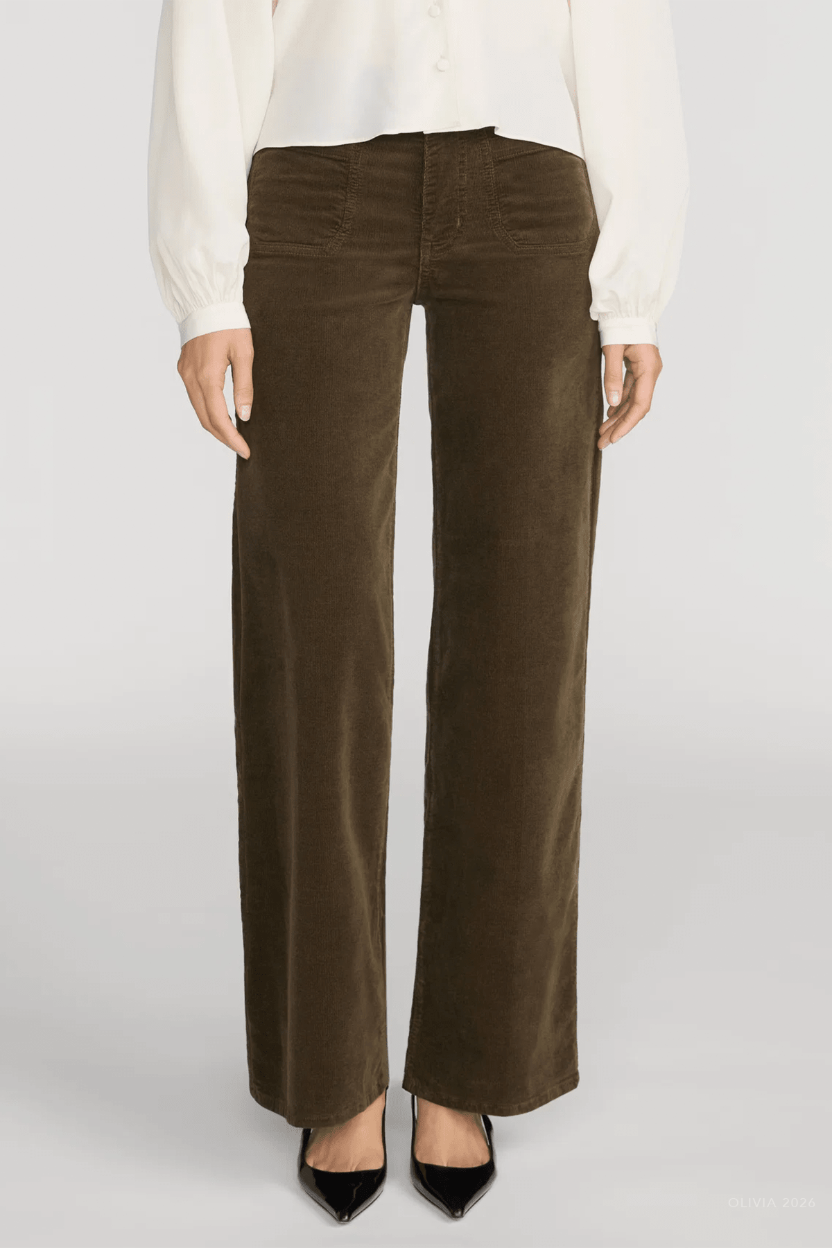 Le Slim Palazzo Modernist Pocket Corduroy in Rich Military - shop-olivia.com