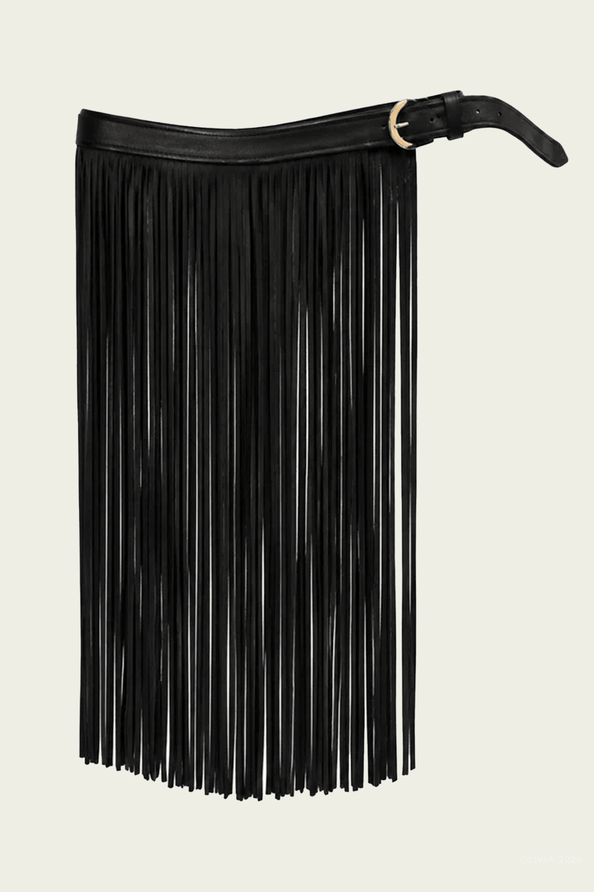 Leather Fringe Belt in Black - shop-olivia.com