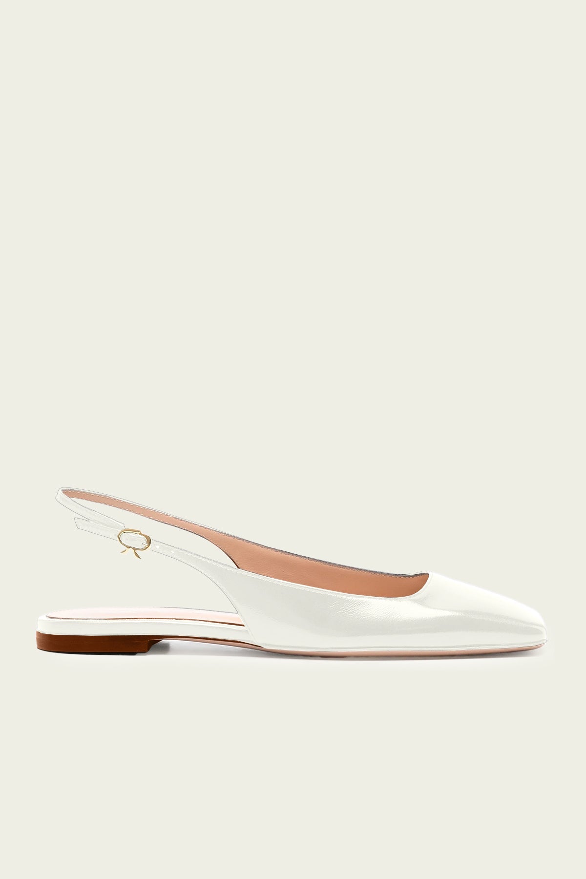 Leather Square-Toe Slingback Ballerina Flats in Off-White - shop-olivia.com