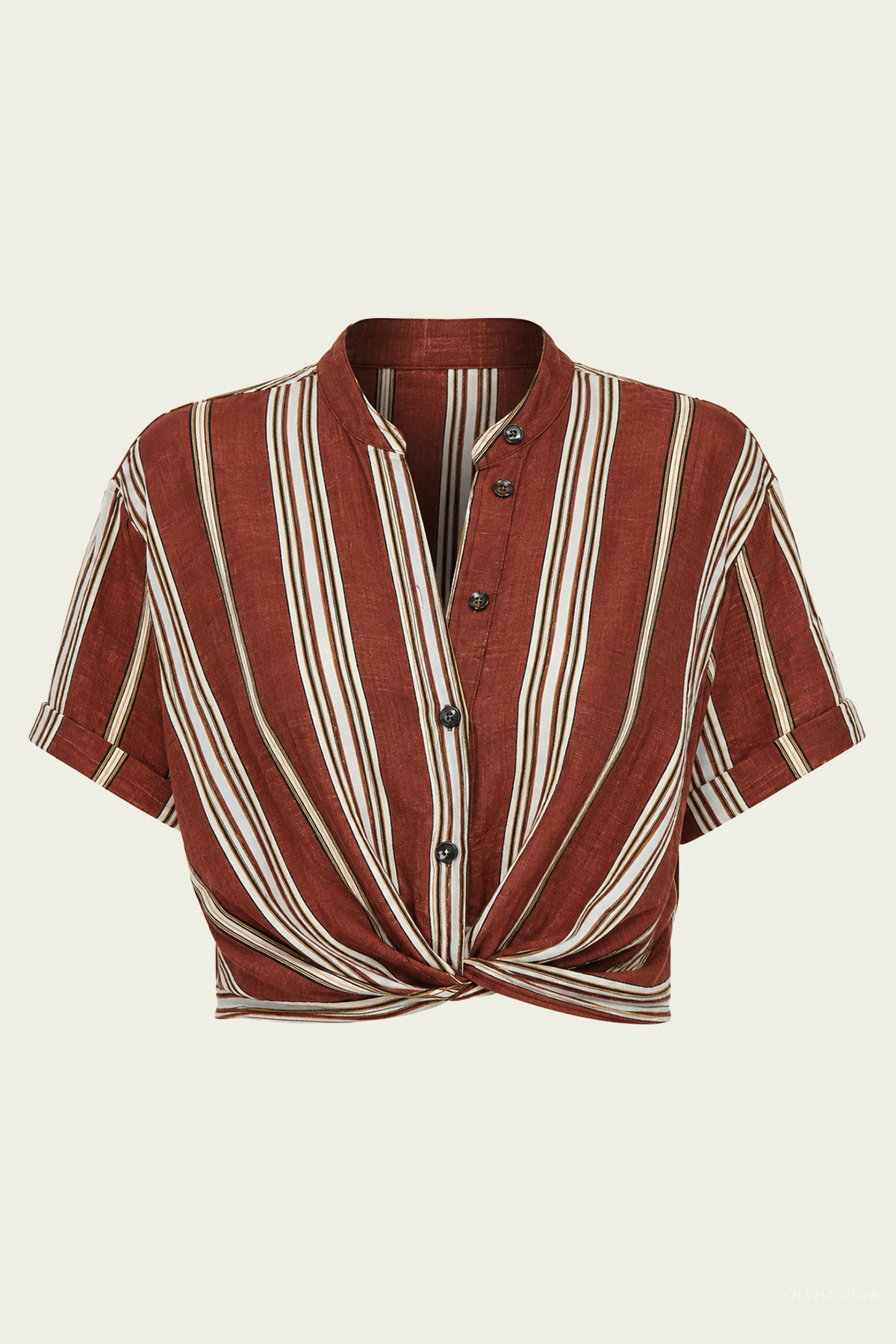 Leonore Short Sleeve Striped Linen Shirt in Brunette Multi - shop - olivia.com