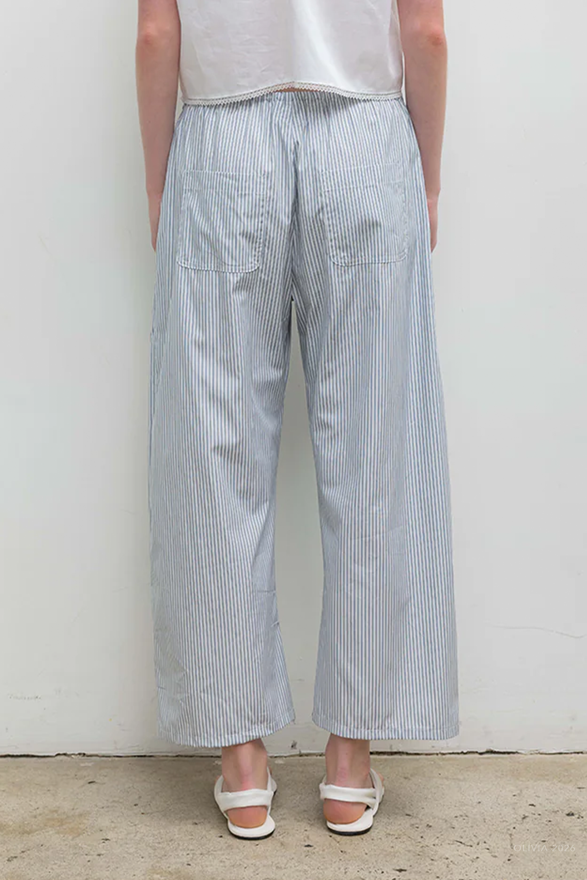 Yoshi Stripe Crop Drawstring Pant in Stone Multi Stripe