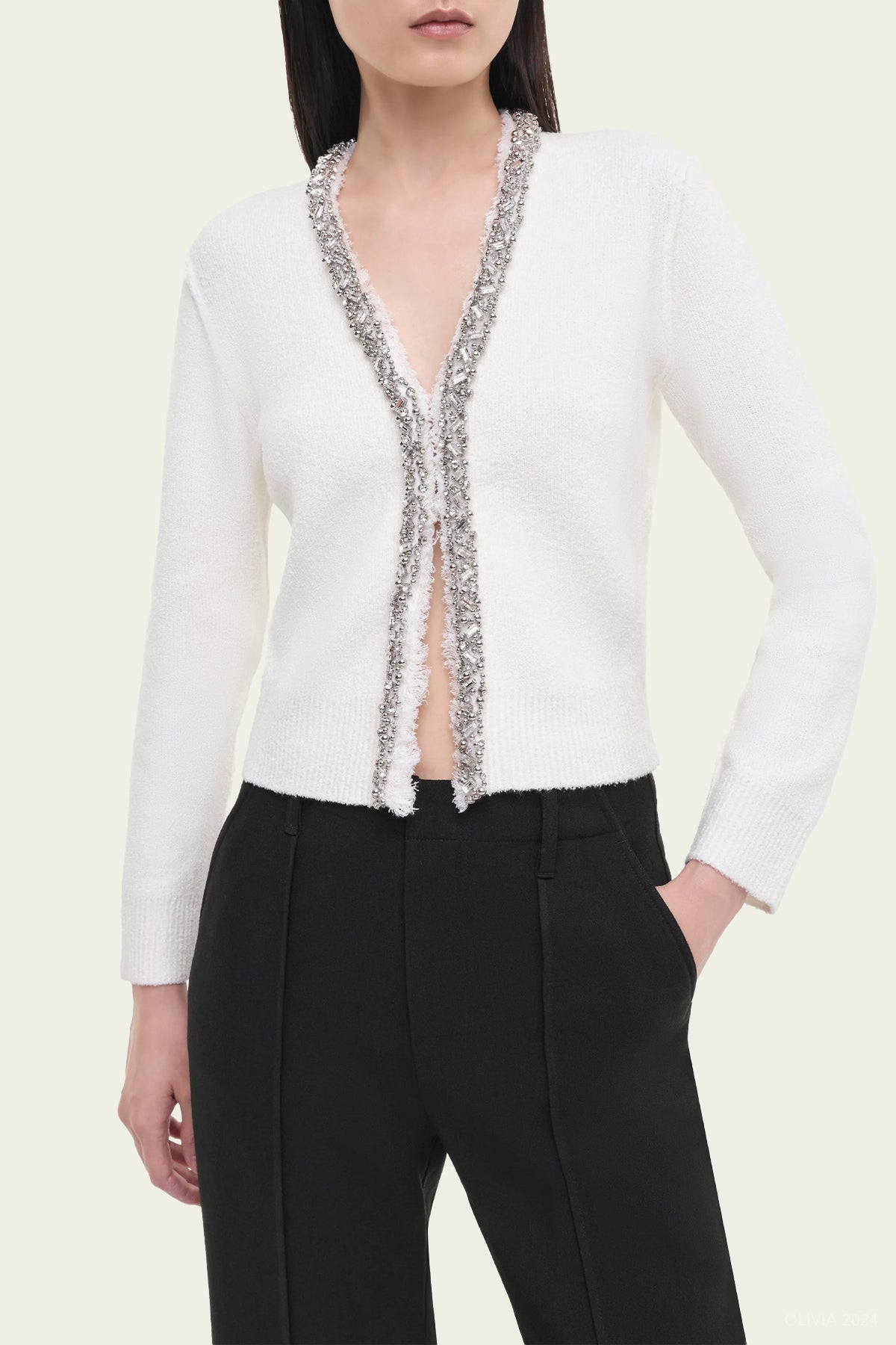 Lieghton Boucle Cardigan in Ivory - shop - olivia.com