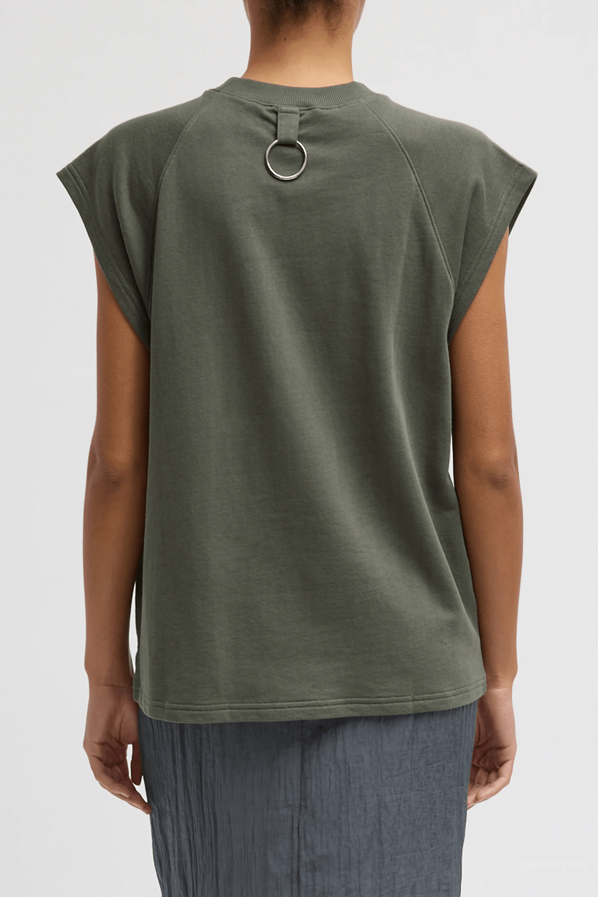 Light Weight Sweatshirting Sleeveless Easy Top in Olive - shop - olivia.com