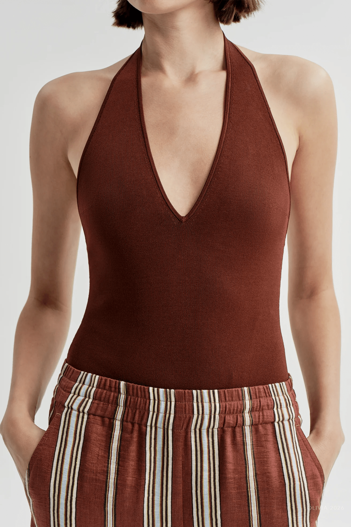 Lila Knit Bodysuit in Sandalwood - shop-olivia.com