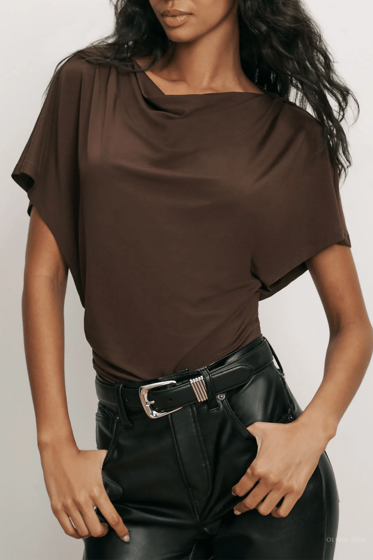 Lila Ruched Top in Espresso - shop-olivia.com