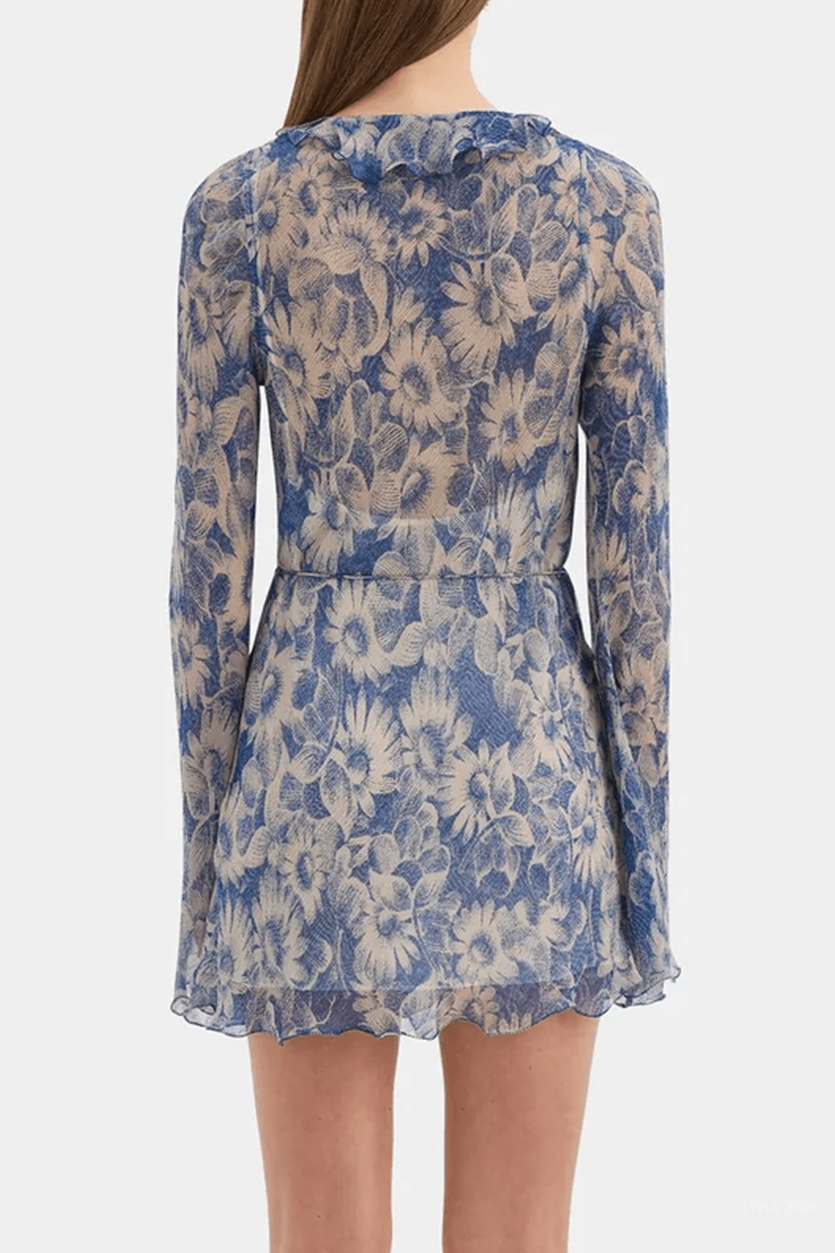 Lilia Ruffle Long-Sleeve Mini Dress in Daisy Meadow - shop-olivia.com