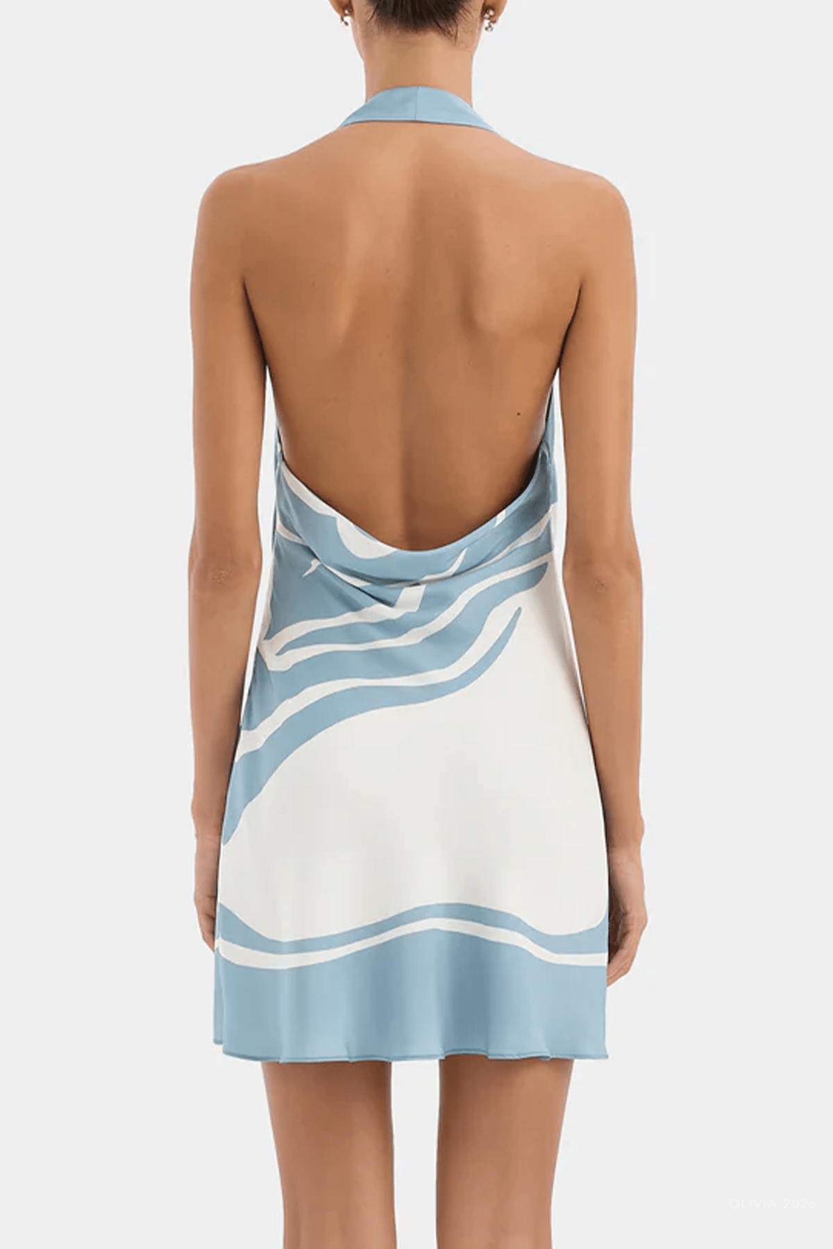 Lilou Halter Mini Dress in Liora Blue - shop - olivia.com