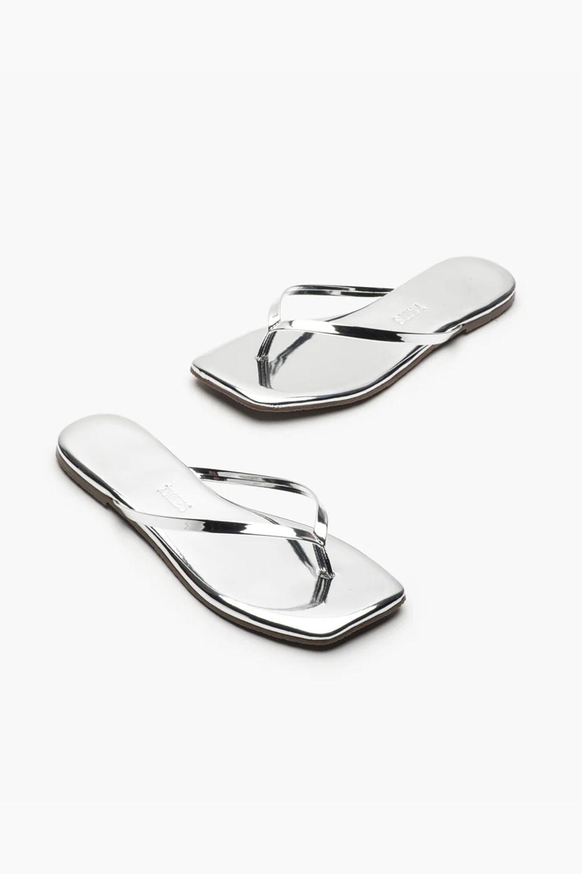 Lily Mirror Square Toe Flip Flops in Chrome - shop - olivia.com