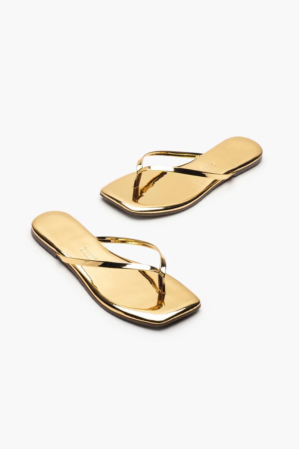 Lily Mirror Square Toe Flip Flops in Gold - shop - olivia.com