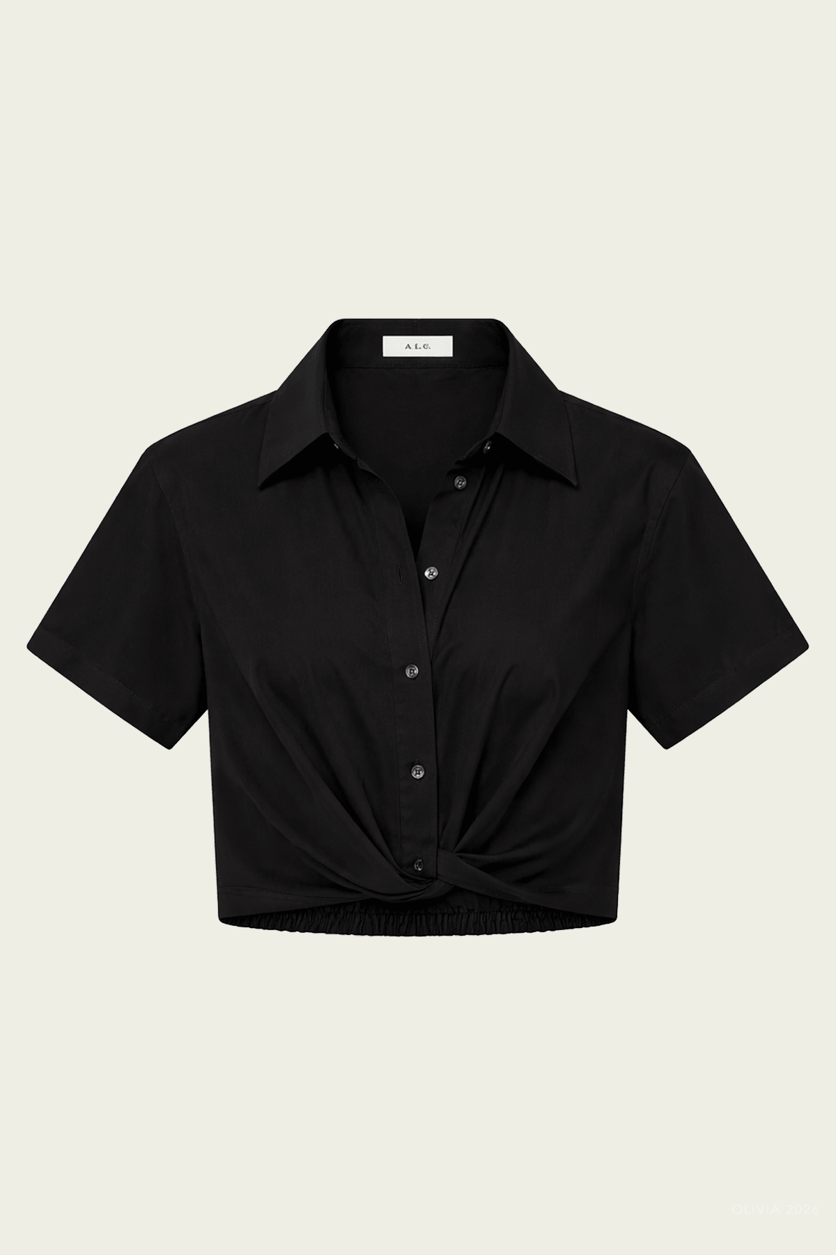 Lily Short - Sleeve Cropped Cotton Shirt in Black - shop - olivia.com