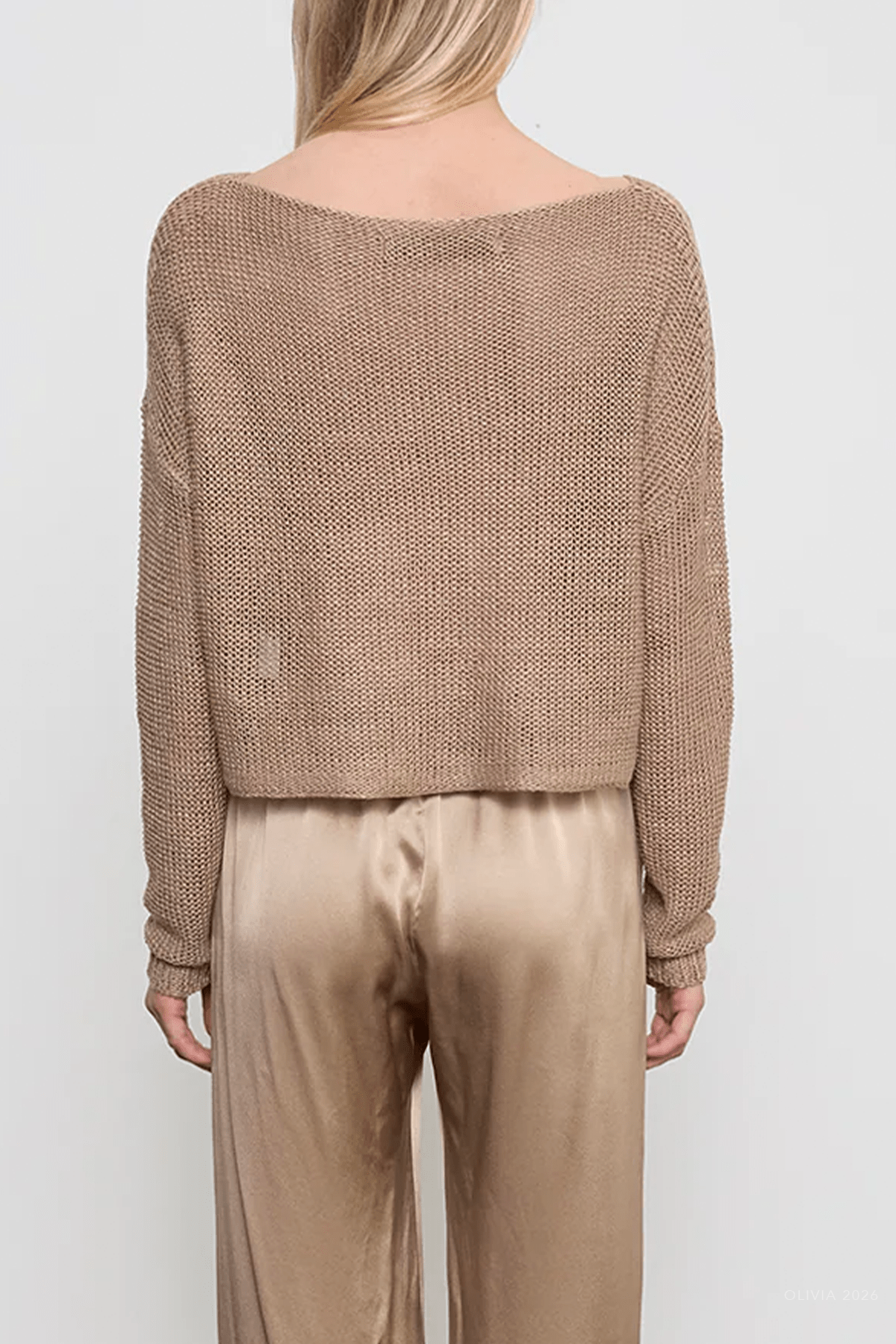 Linen Open Knit Bateau Sweater in Flax - shop - olivia.com