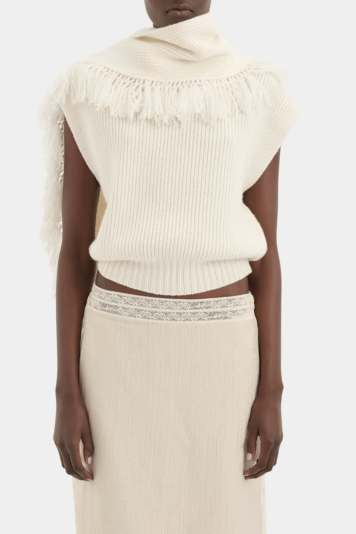 Livae Knitted Scarf Top in Ivory - shop-olivia.com