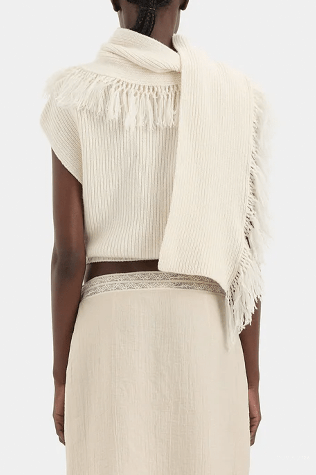 Livae Knitted Scarf Top in Ivory - shop-olivia.com