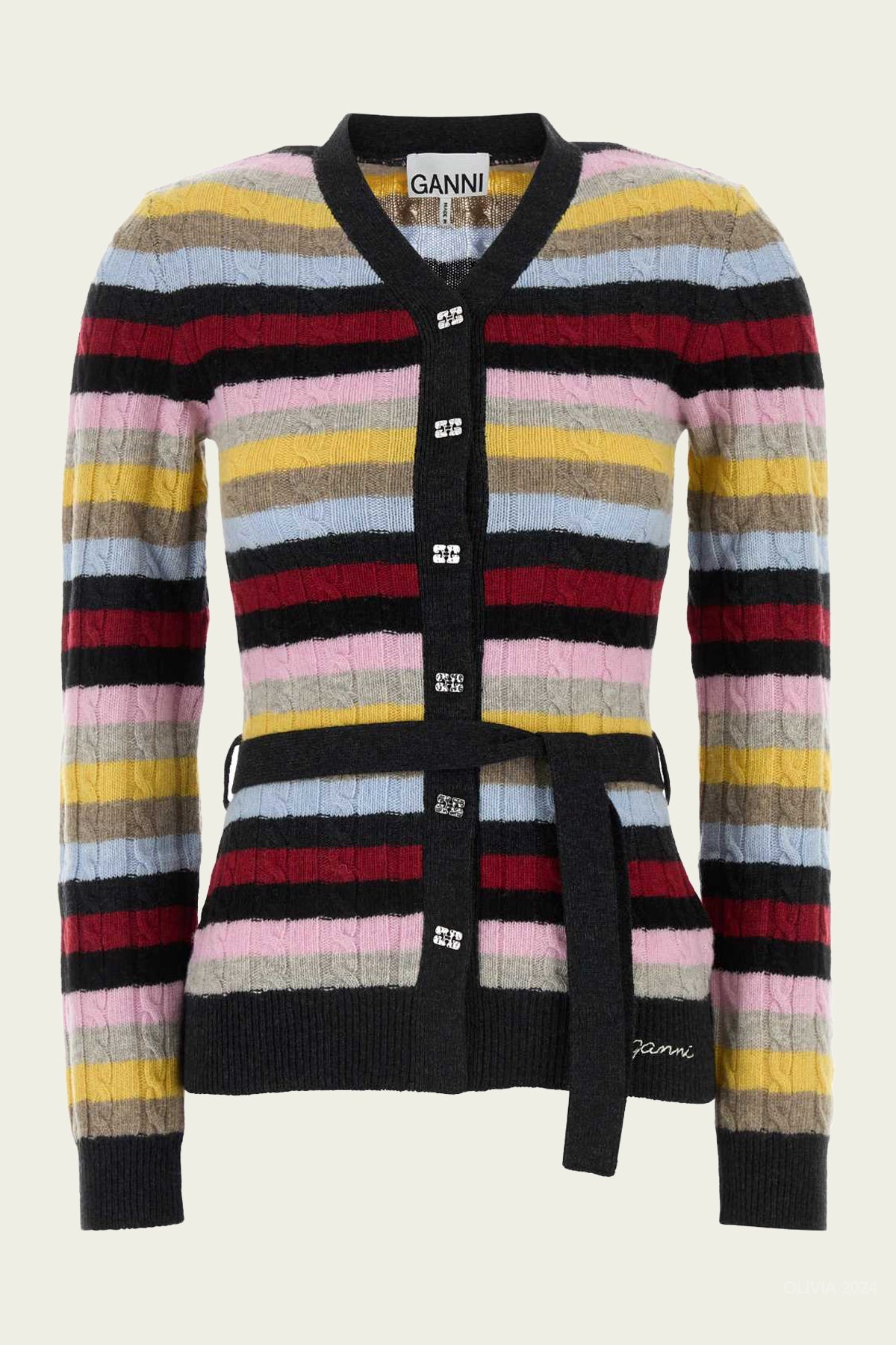 Logo Wool Mix Belt Cardigan in Multicolour - shop - olivia.com