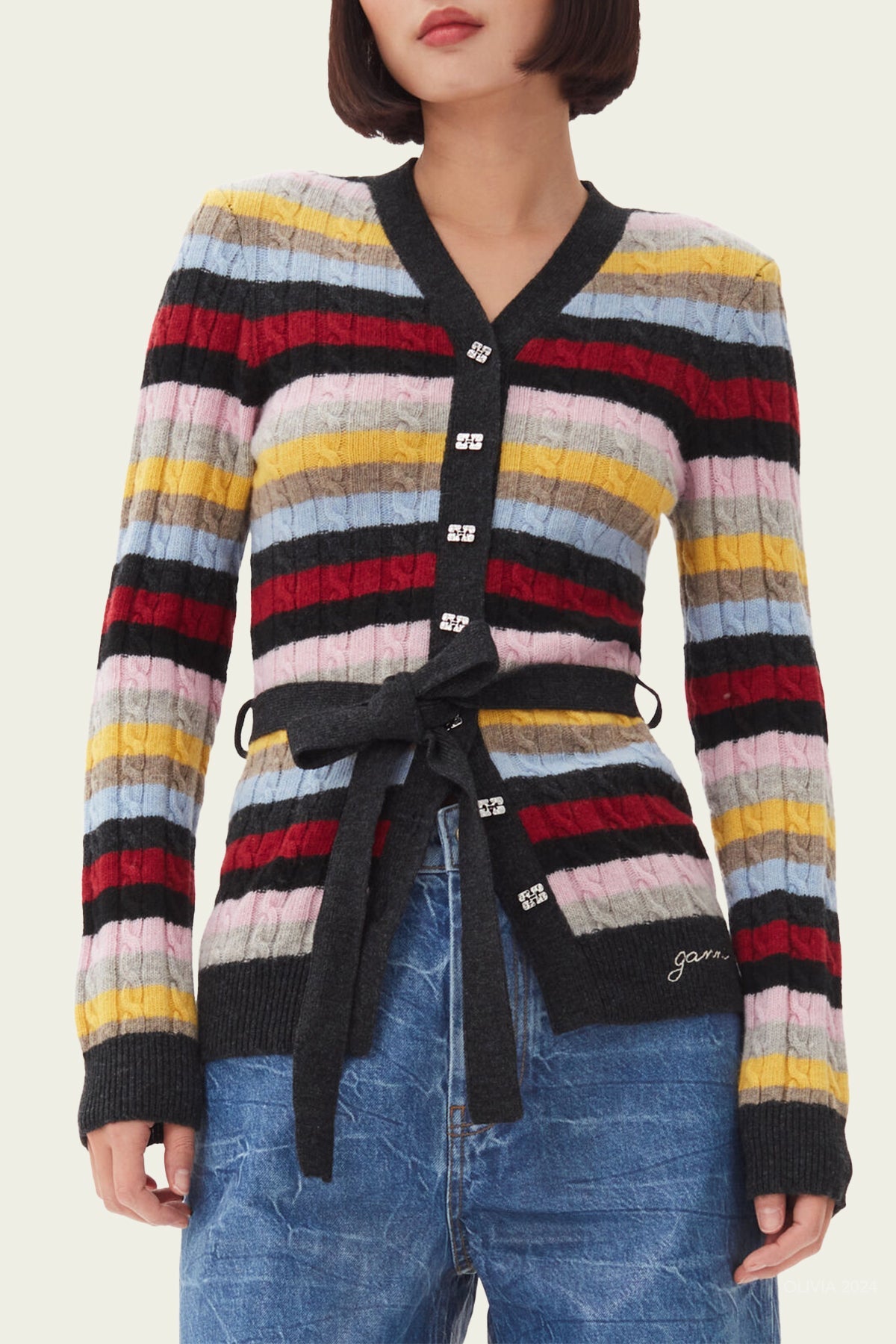 Logo Wool Mix Belt Cardigan in Multicolour - shop - olivia.com