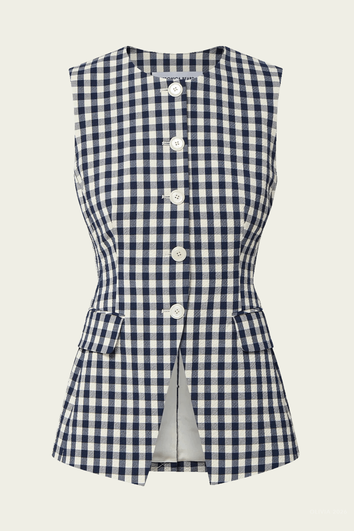 Lois Gingham Vest in Navy Dove White - shop-olivia.com