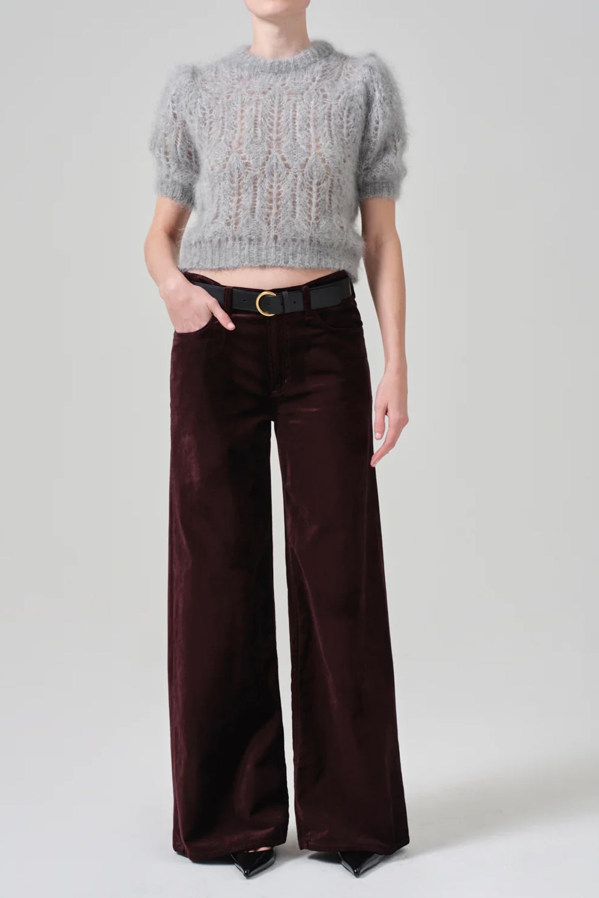 Lolli Mid Rise Baggy Velvet in Burgundy - shop - olivia.com