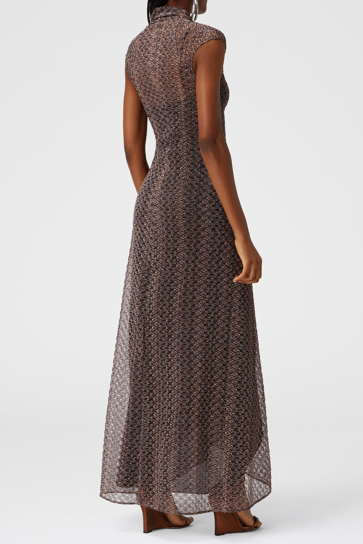 Long Lamé Lace Dress with Torchon Neckline in Black Multi - shop - olivia.com