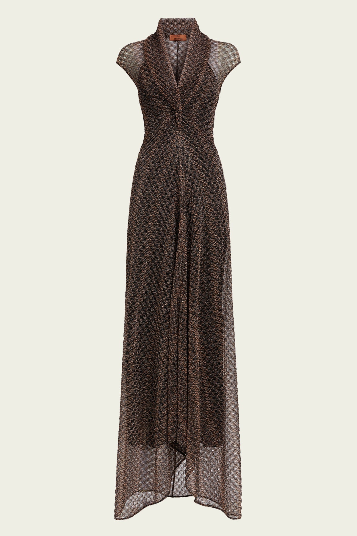 Long Lamé Lace Dress with Torchon Neckline in Black Multi - shop - olivia.com