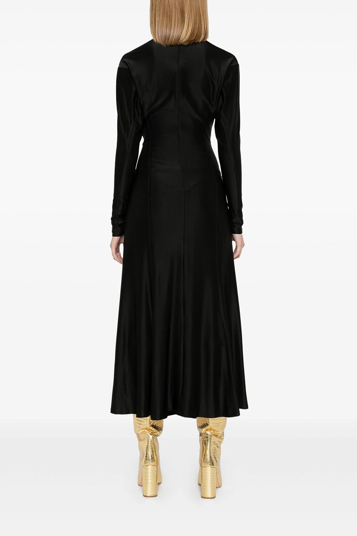 Long - Sleeve Gathered Midi Dress in Black - shop - olivia.com